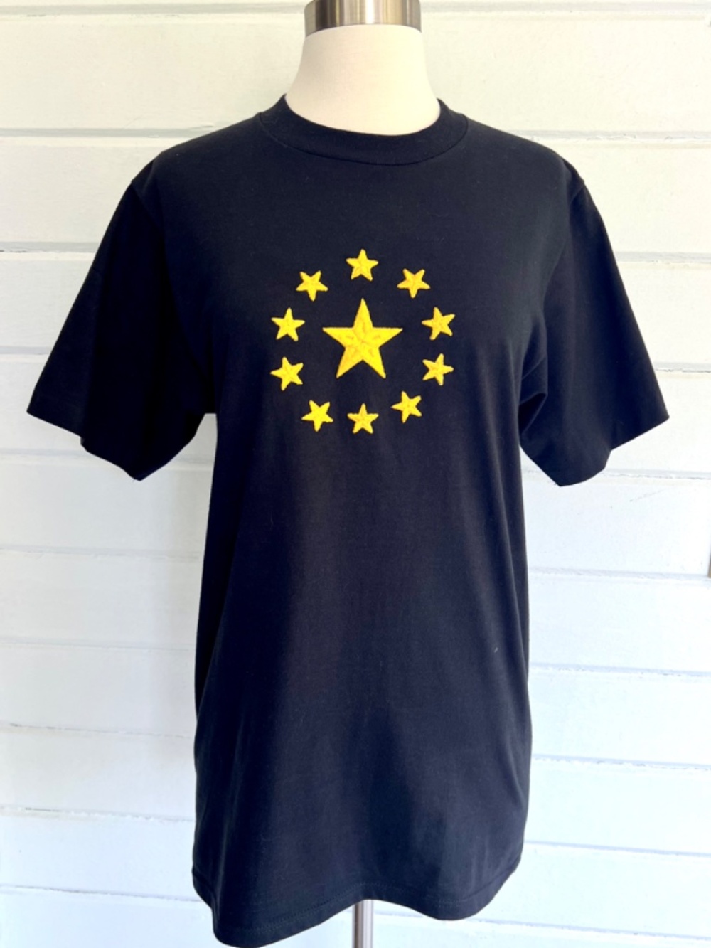 Vintage OMO NORMA KAMALI Cotton Crew Neck T Shirt Black with Gold Stars - M*